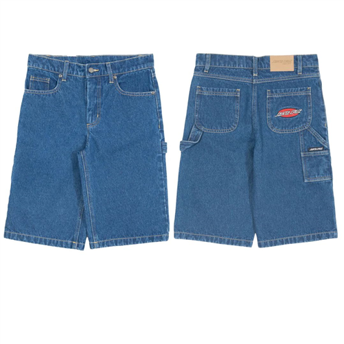 Santa Cruz YOUTH OVAL STRIP CARPENTER DENIM SHORT, WASH INDIGO