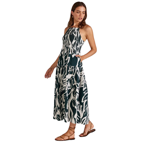 Staple The Label AMARA SHIRRED SUNDRESS, TEAL/WHITE