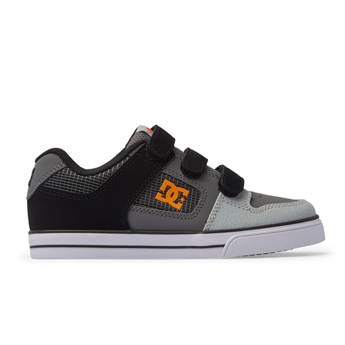 DC PURE VELCRO YOUTH SKATE SHOE, GREY/ORANGE