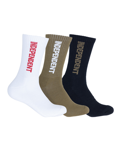 Independent ITC GRIND 3Pk CREW SOCK, WHITE-GRAVEL-BLACK