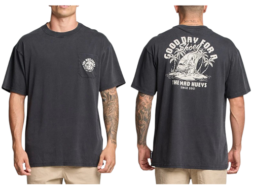 The Mad Hueys GOOD DAY FOR A SHOEY OVERSIZED SS TEE, WASHED BLACK