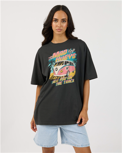 The Mad Hueys SEE YOU ON THE TRACK WOMENS OVERSIZED SS TEE, BLACK