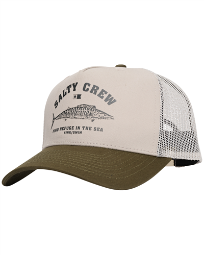 Salty Crew WAHOO STAMP 5 PANEL TRUCKER, BONE/OLIVE