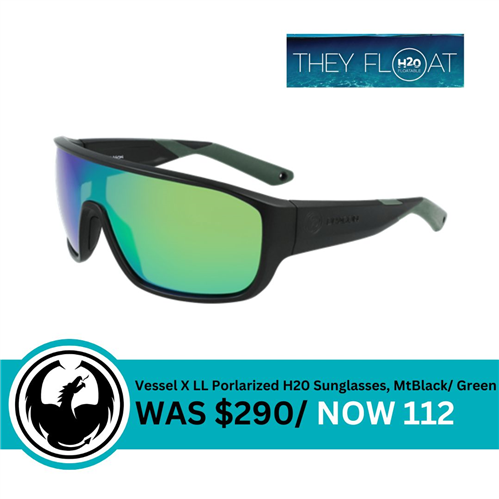 Dragon Alliance Vessel X LL Porlarized H20 Sunglasses, Matte Black/ lL Green Ion