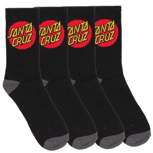 Santa Cruz MENS CLASSIC DOT 4 PACK CREW SOCKS, BLACK