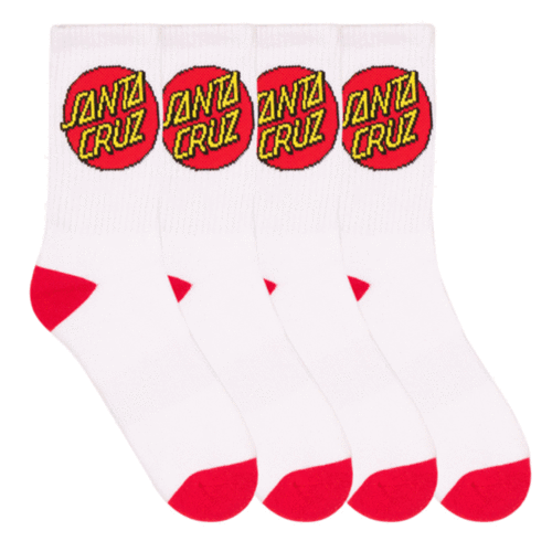 Santa Cruz MENS CLASSIC DOT 4 PACK CREW SOCKS, WHITE