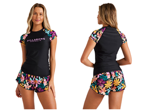 Billabong PLAYA DEL SOL WAHINE SS RASH TOP, BLACK