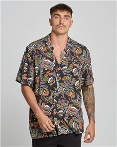 The Mad Hueys THE ISLAND CAPTAIN WOVEN SHIRT, BLACK