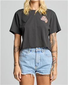 The Mad Hueys SKULL TATTOO WOMENS CROP SS TEE, VINTAGE BLACK