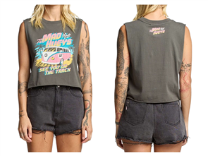 The Mad Hueys SEE YOU ON THE TRACK WOMENS CROP MUSCLE, CHARCOAL