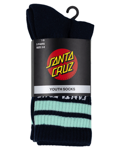 Santa Cruz YOUTH SOLID STRIP SPLICE CREW SOCK (3 PACK), NAVY-STRIPE-AQUA