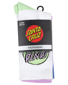 Santa Cruz YOUTH OTHER DOT CREW SOCK (4 PACK), WHITE-PURPLE-PNK-BLUE