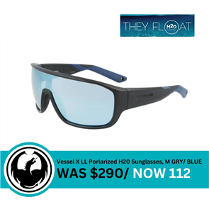 Dragon Alliance Vessel X LL Porlarized H20 Sunglasses, Matte Grey/ Super Blue Ion